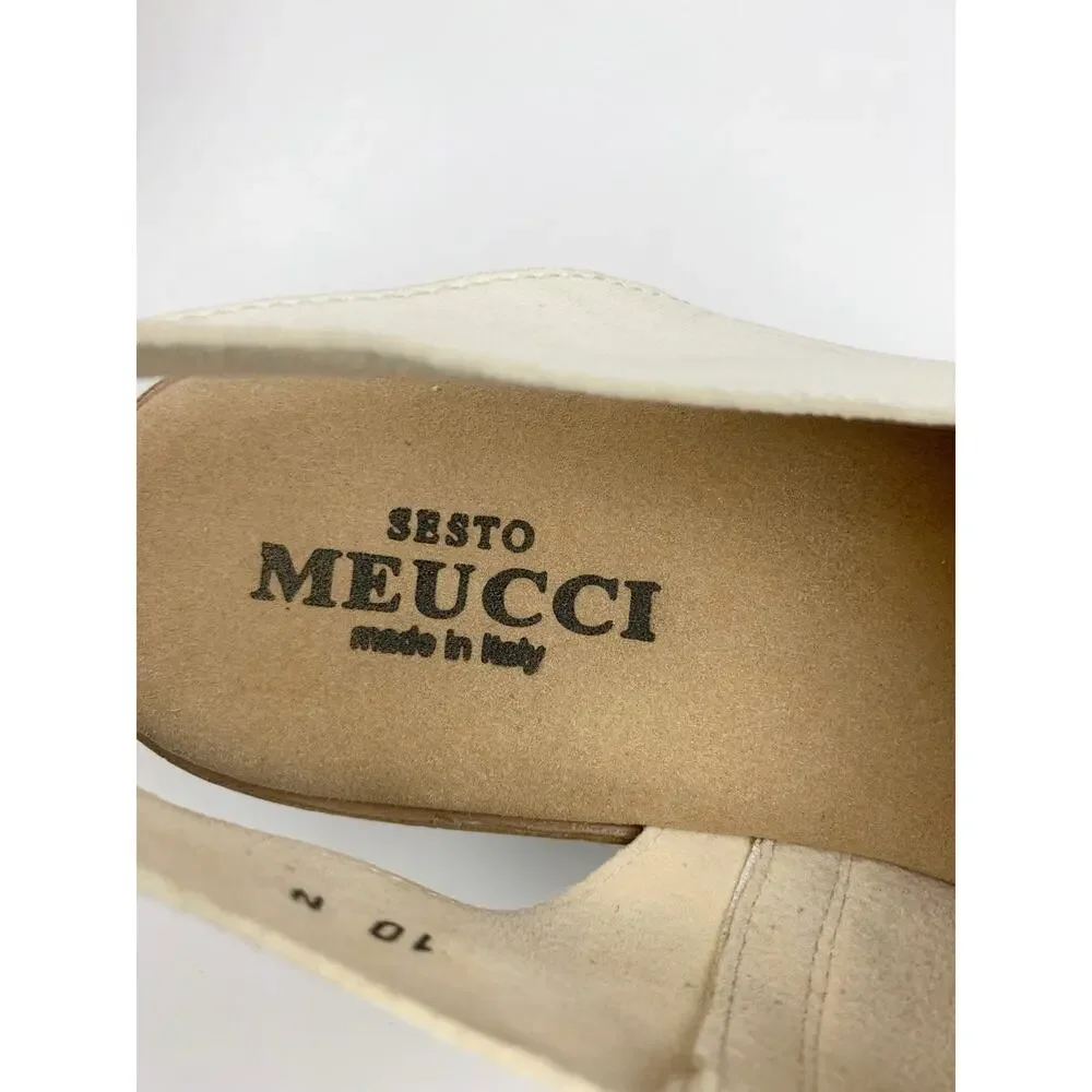Sesto Meucci Sandals Cream Leather Wedge Heel Comfort Italy Women's 10 Narrow